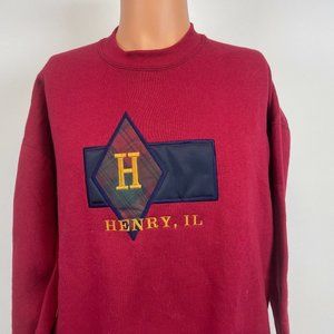 Henry Illinois Embroidered Crewneck Sweatshirt Vtg 90s Fruit Of The Loom Red XL